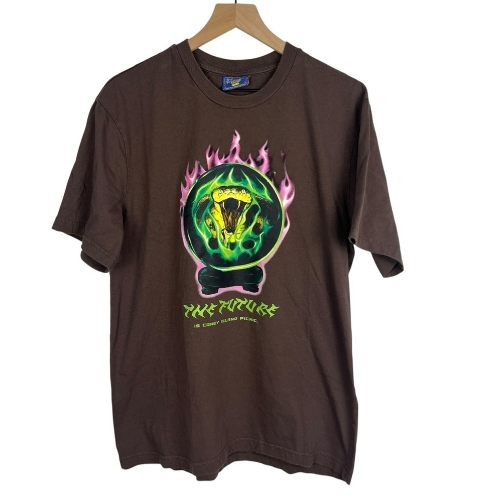 CONEY ISLAND PICNIC 'The‎ Future' Snake Graphic Brown T-Shirt Skater Large NYC